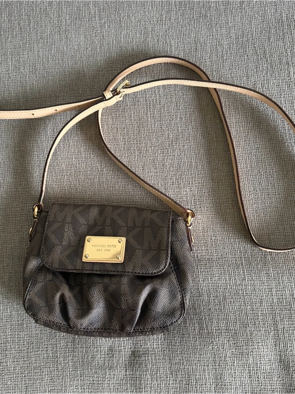 Michael Kors Brown Logo Crossbody with Gold Plate